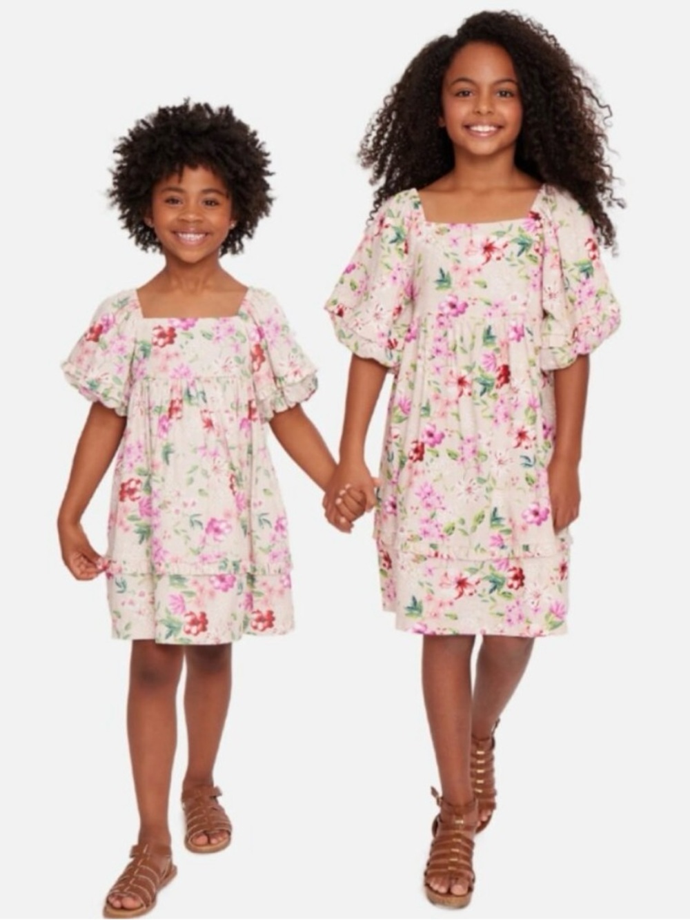Bonnie Jean Floral Peasant Dress Linen Blend Blush Pink, Size 16